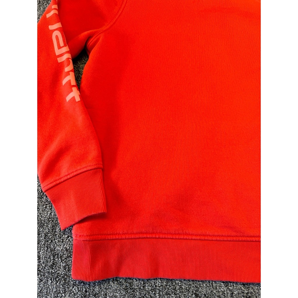 Carhartt Hoodie Mens Red Logo Ribbed Hem Drawstring Kangroo Pockets Pullover - Picture 9 of 16
